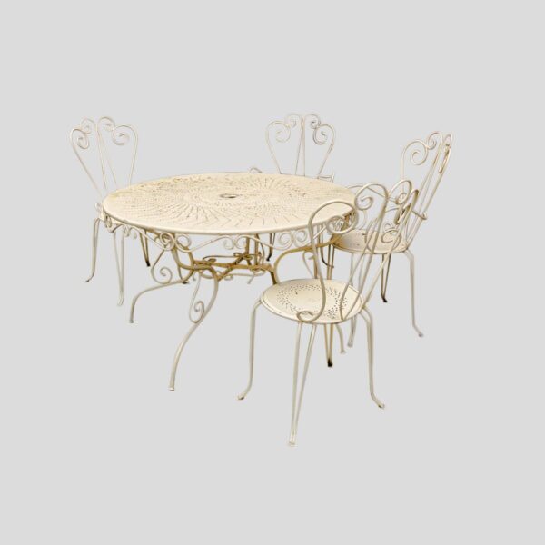 Set of 4 garden chairs and round table, French 1950s