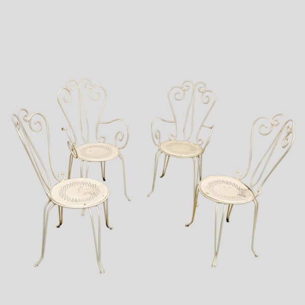 Set of 4 garden chairs and round table, French 1950s