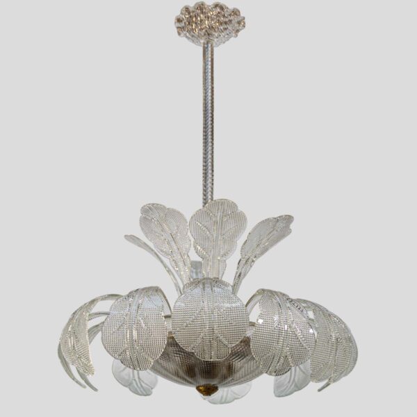 1950s Italian ceiling light clear blown and patterned glass by Barovier and Toso
