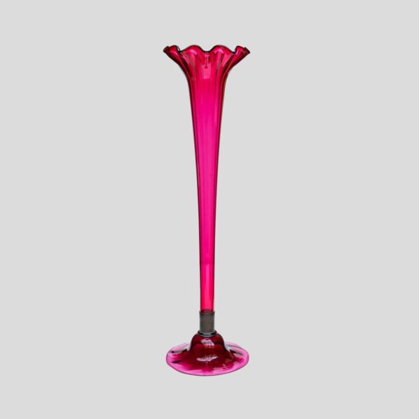 A Tall rubA Tall ruby color blown glass flared single trumpet shape