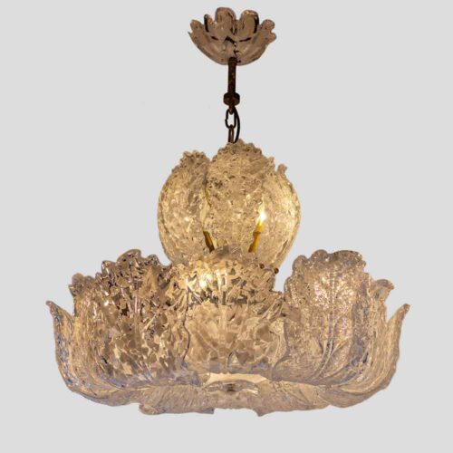 Murano Chandelier glass clear frosted white inclusion