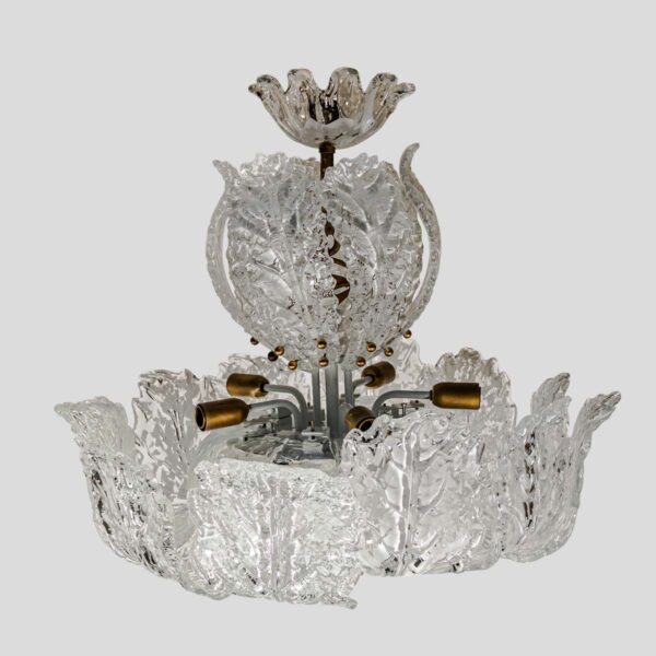 Murano Chandelier glass clear frosted white inclusion