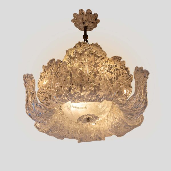 Murano Chandelier glass clear frosted white inclusion
