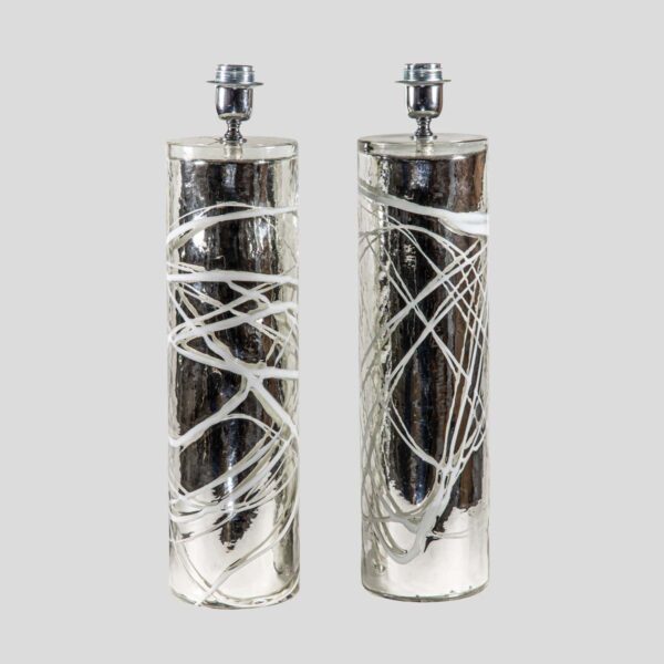 Pair of Silver Mirrored Murano glass table lamps
