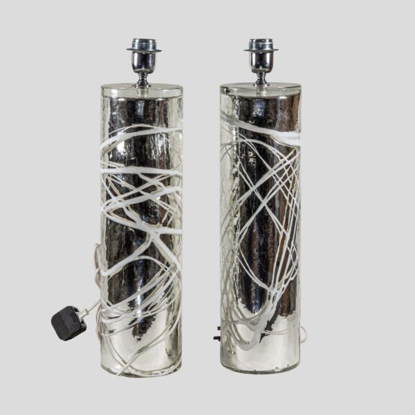 Pair of Silver Mirrored Murano glass table lamps