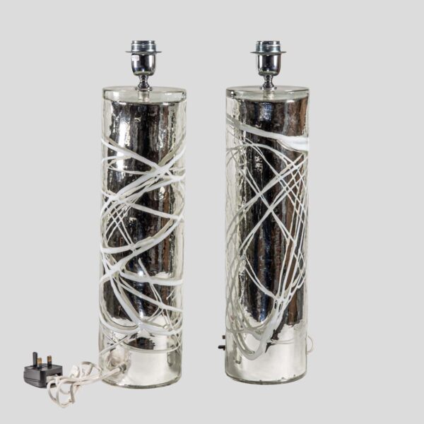 Pair of Silver Mirrored Murano glass table lamps