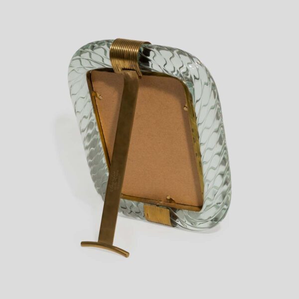 Vintage picture frame Murano clear glass with brass signed Seguso Vetri