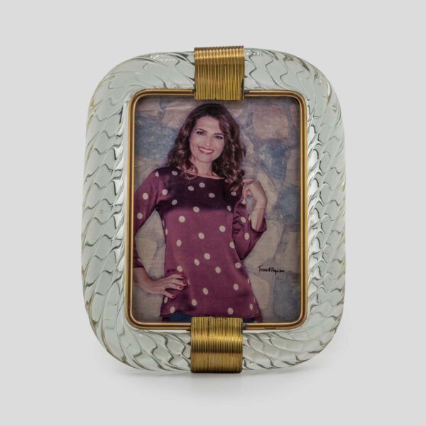 Vintage picture frame Murano clear glass with brass signed Seguso Vetri