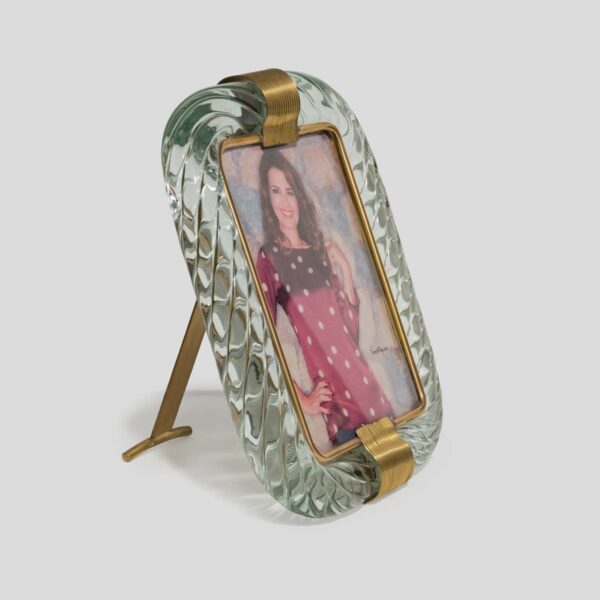 Vintage picture frame Murano clear glass with brass signed Seguso Vetri
