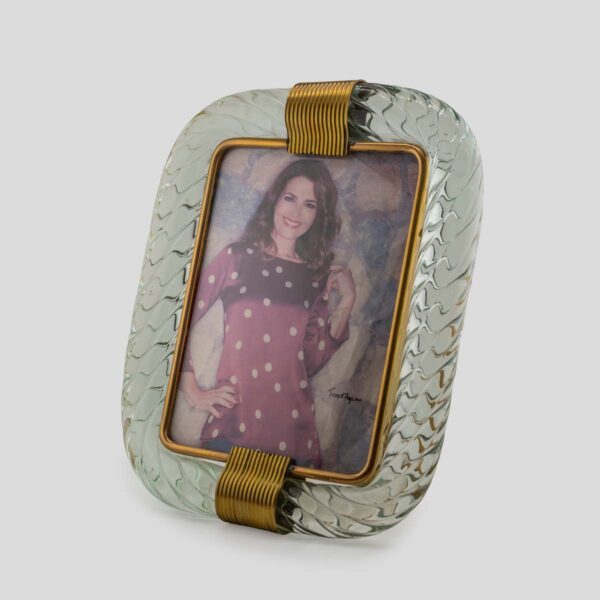 Vintage picture frame Murano clear glass with brass signed Seguso Vetri