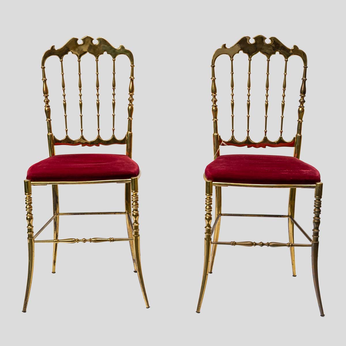 Red velvet upholstered brass metal chairs by Chiavari-FM2305 (3)