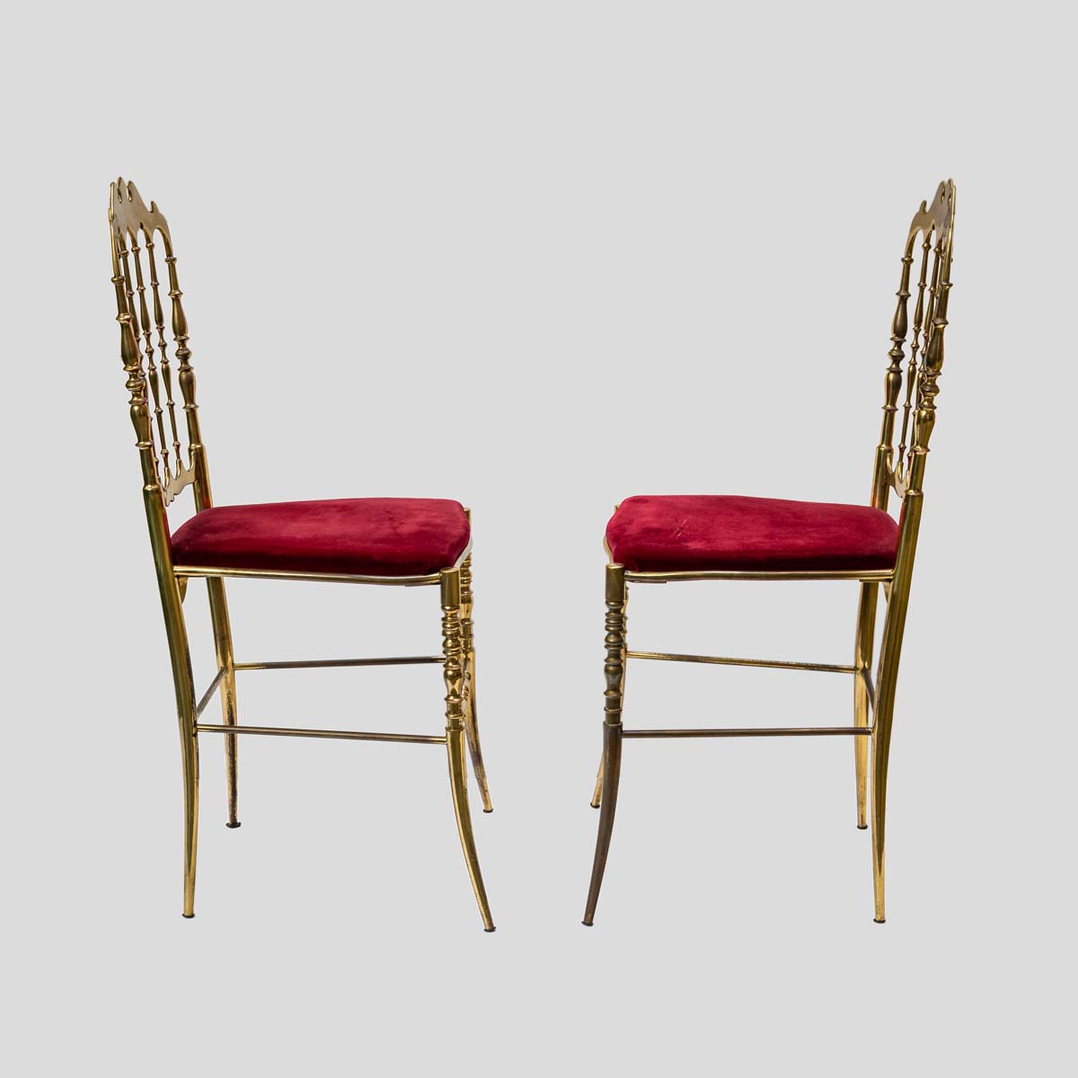 Red velvet upholstered brass metal chairs by Chiavari-FM2305 (5)