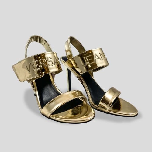 Gold patent leather sandals high heel by Versace Jeans