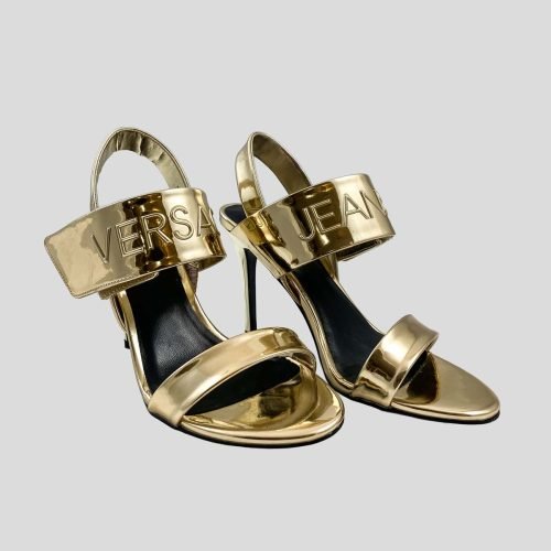 Gold patent leather sandals high heel by Versace Jeans