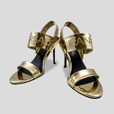 Gold patent leather sandals high heel by Versace Jeans