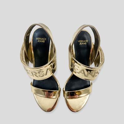 Gold patent leather sandals high heel by Versace Jeans