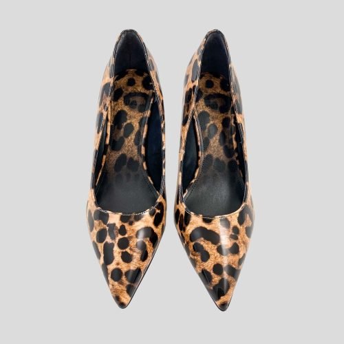 Patent leather pumps with leopard print kitten heels shoes