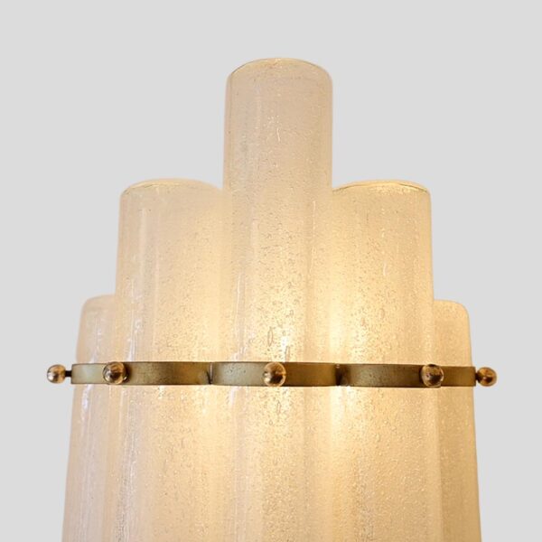 Pair of blown Murano glass tubes and brass wall lights