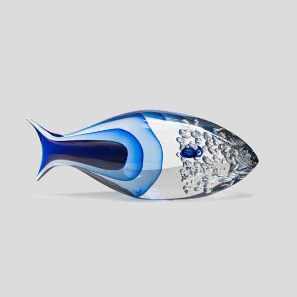 Blue clear bubble sommerso fish glass by sulpture Alberto Dona