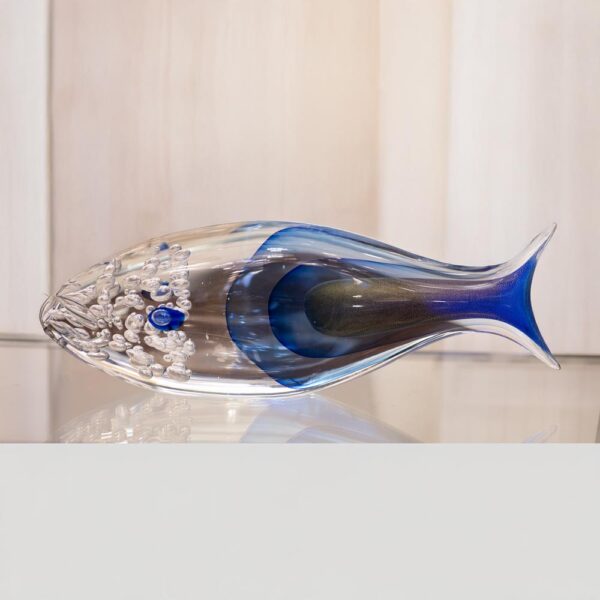 Blue clear bubble sommerso fish glass by sulpture Alberto Dona