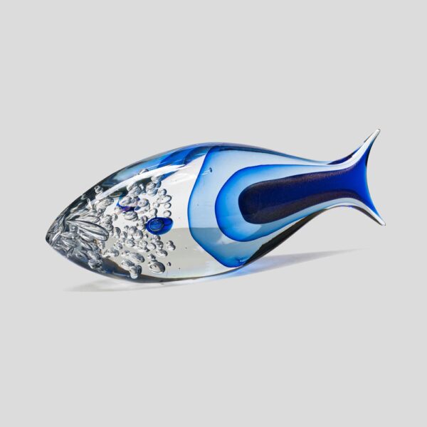 Blue clear bubble sommerso fish glass by sulpture Alberto Dona