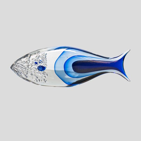 Blue clear bubble sommerso fish glass by sulpture Alberto Dona