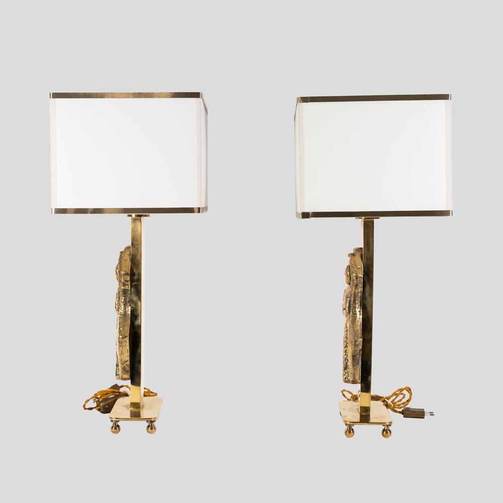 Pair vintage Italian design brass table lamps with solid figure decor-FM2401 (11)