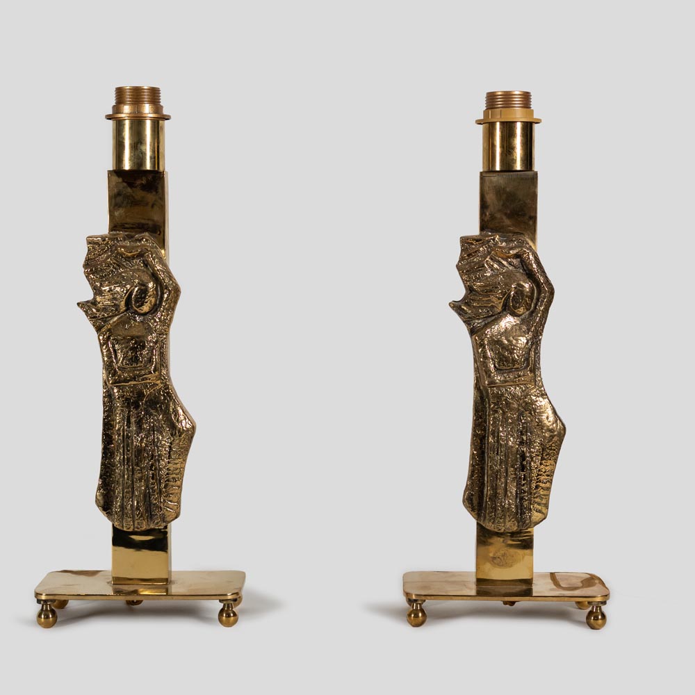 Pair vintage Italian design brass table lamps with solid figure decor-FM2401 (5)