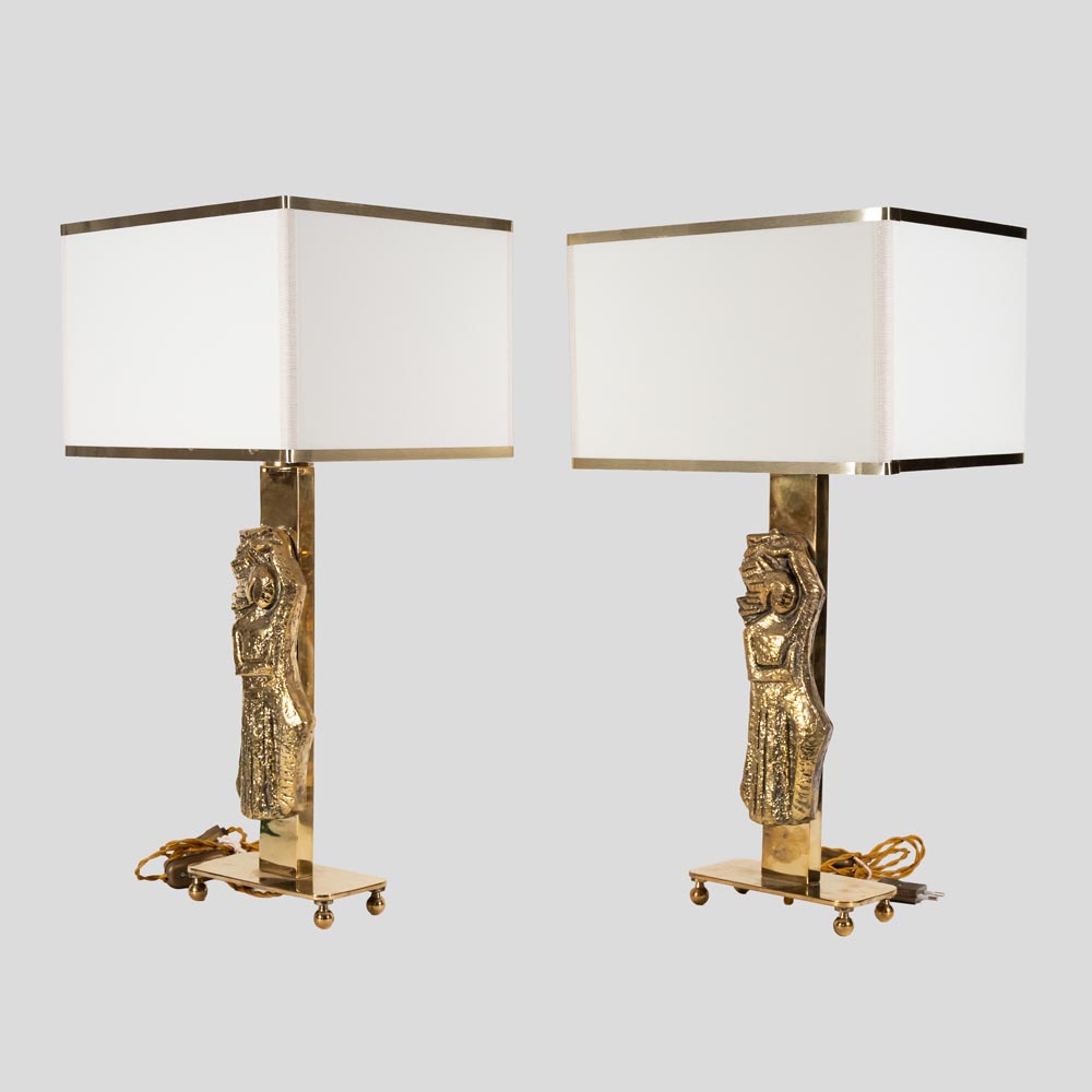 Pair vintage Italian design brass table lamps with solid figure decor-FM2401 (7)