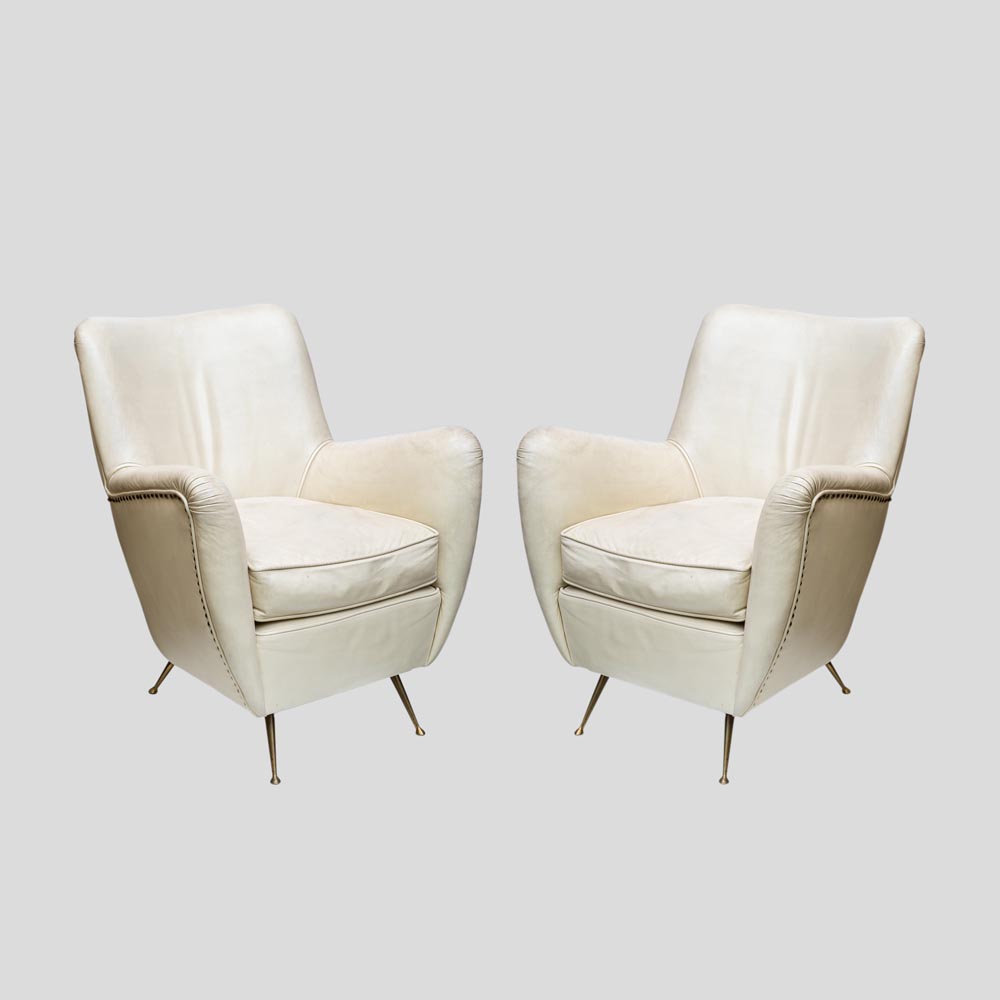 Pair of 1950s leather upholstered Italian design armchairs-FM2282 (1)