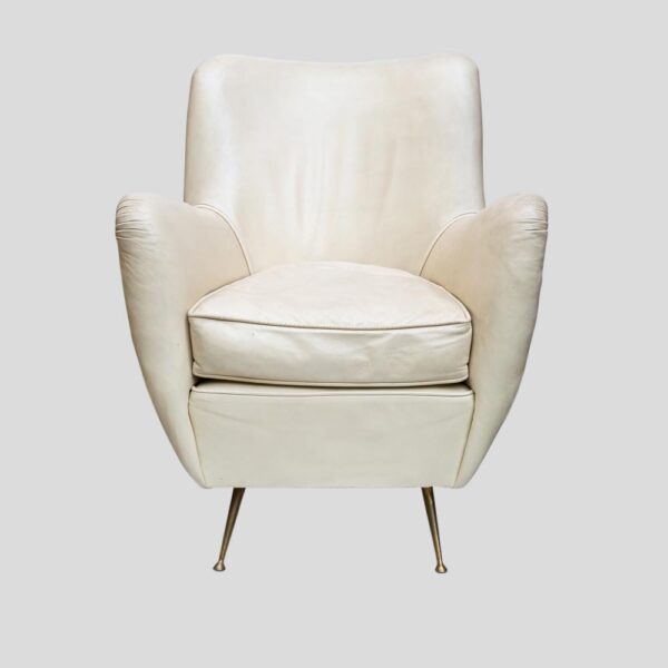 Pair of 1950s leather upholstered Italian design armchairs