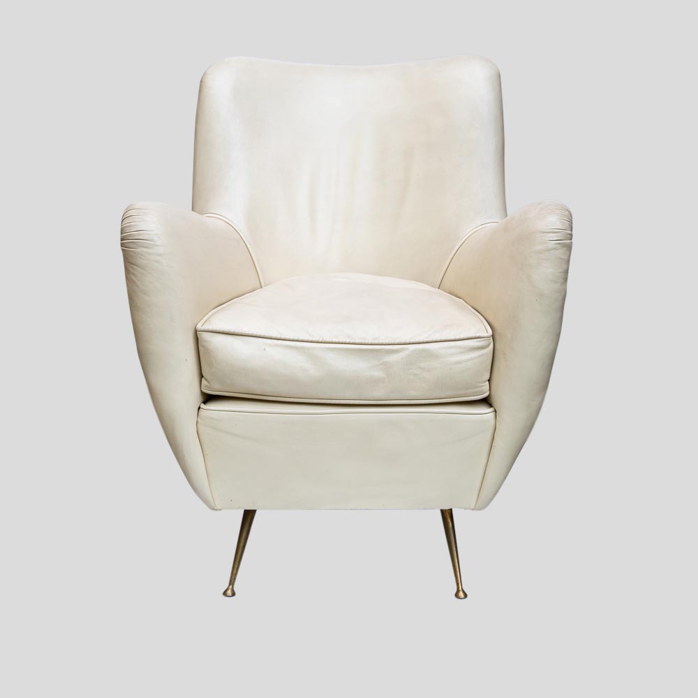 Pair of 1950s leather upholstered Italian design armchairs-FM2282 (2)