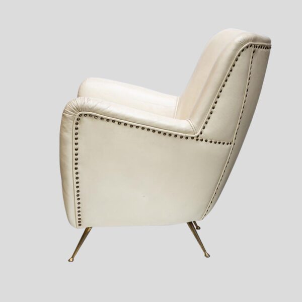 Pair of 1950s leather upholstered Italian design armchairs