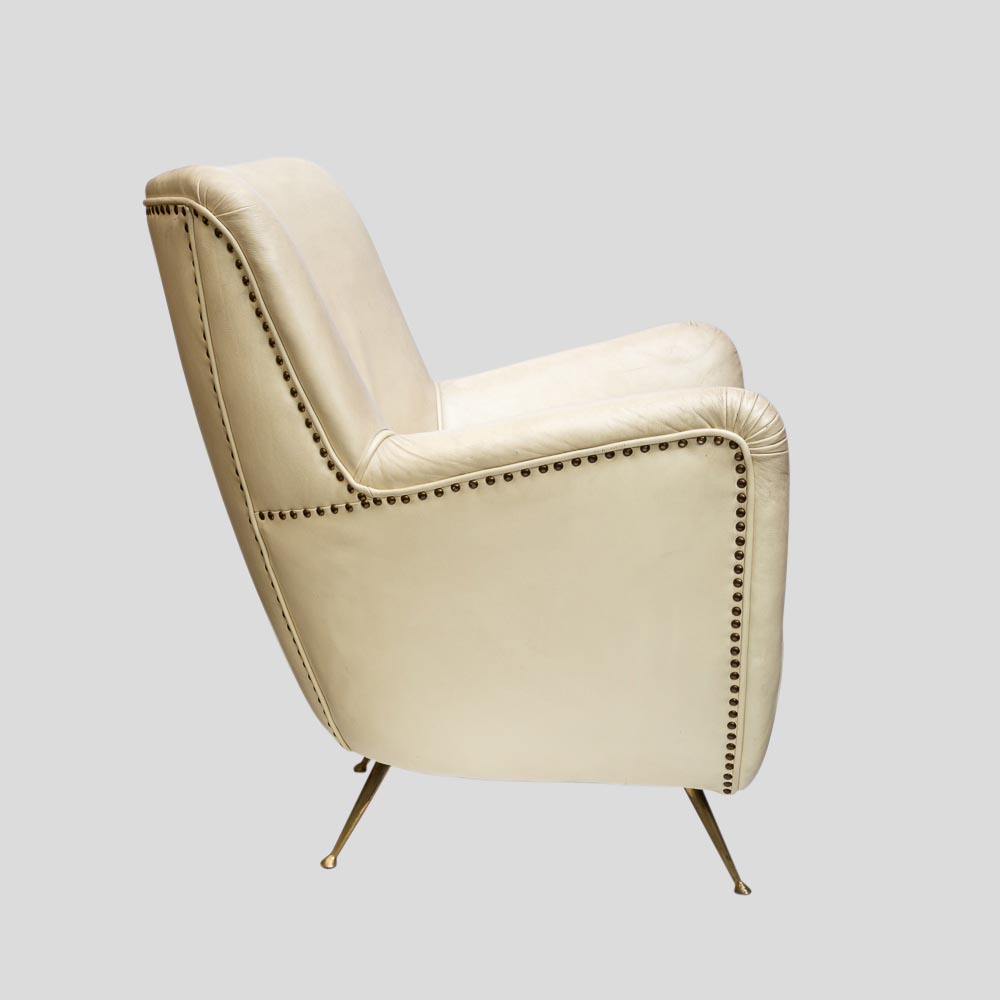 Pair of 1950s leather upholstered Italian design armchairs-FM2282 (8)