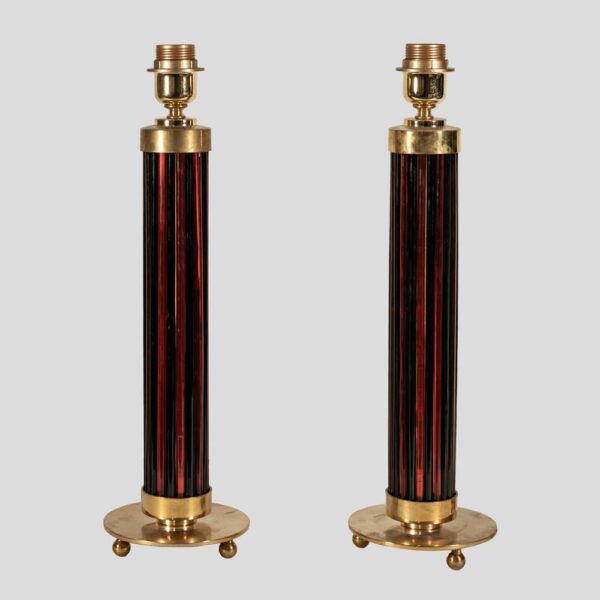 Pair of Murano glass rods on brass metal table lamps