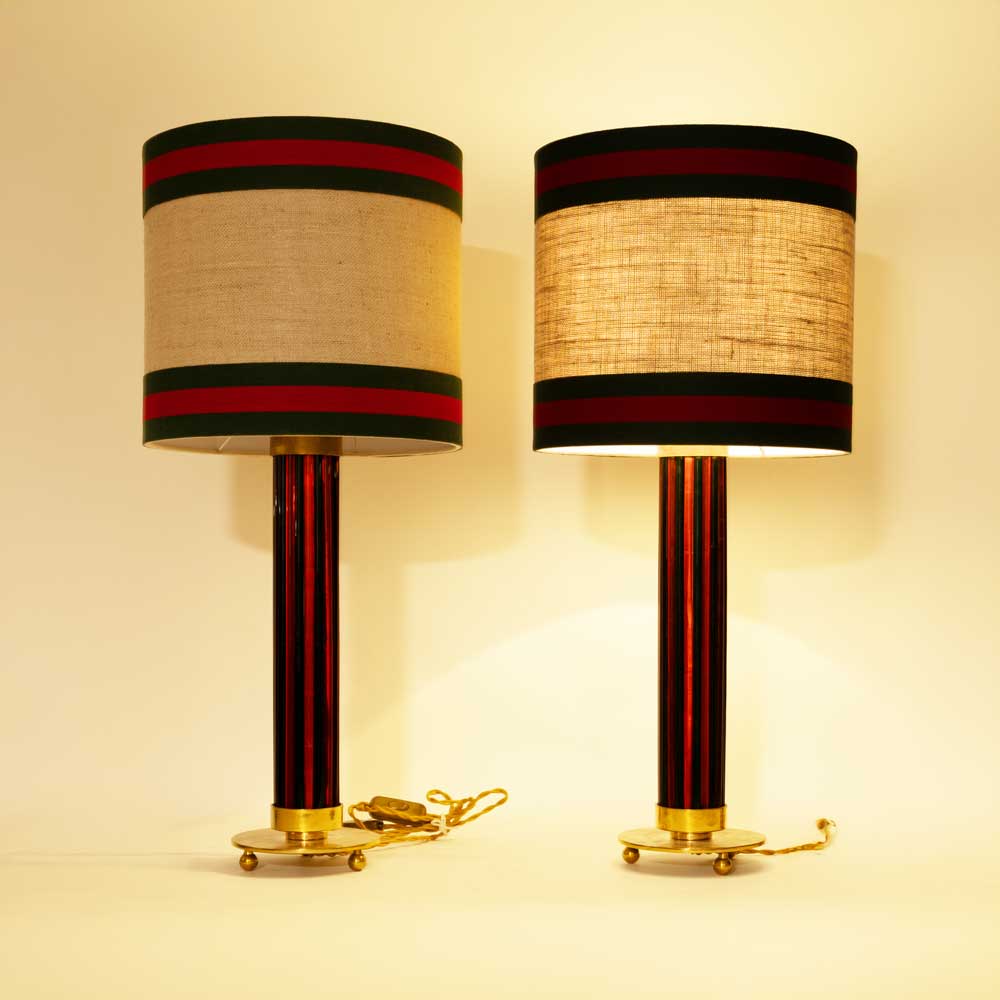 Pair of Murano glass rods on brass metal table lamps-FM2166 (5)