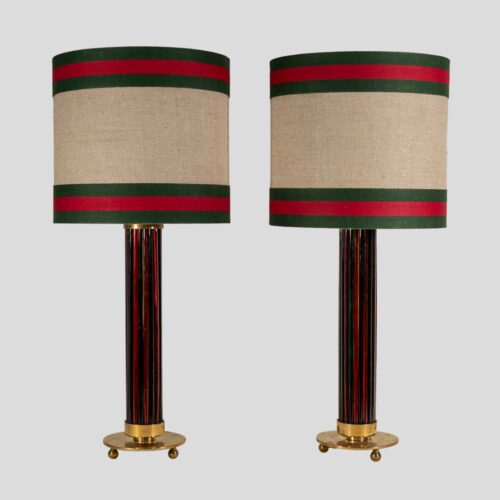 Pair of Murano glass rods on brass metal table lamps
