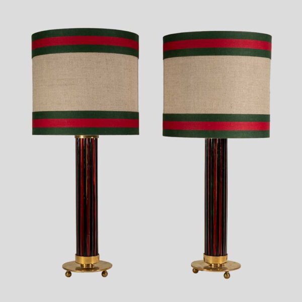 Pair of Murano glass rods on brass metal table lamps