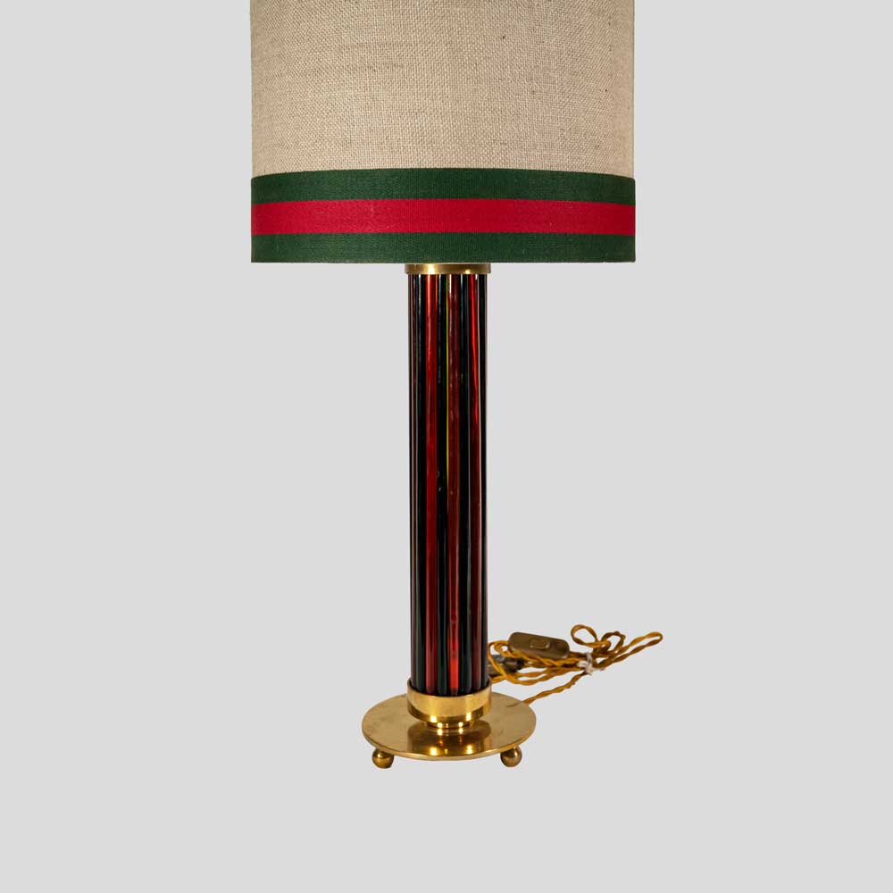 Pair of Murano glass rods on brass metal table lamps-FM2166 (8)