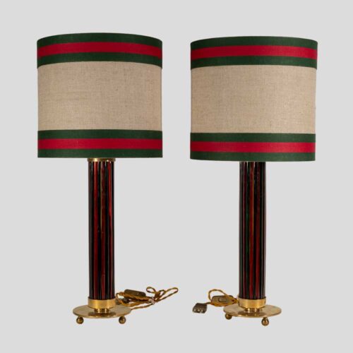 Pair of Murano glass rods on brass metal table lamps