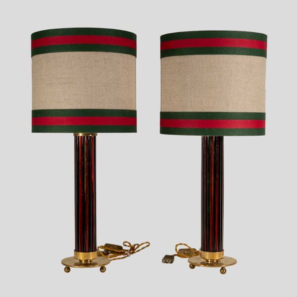 Pair of Murano glass rods on brass metal table lamps