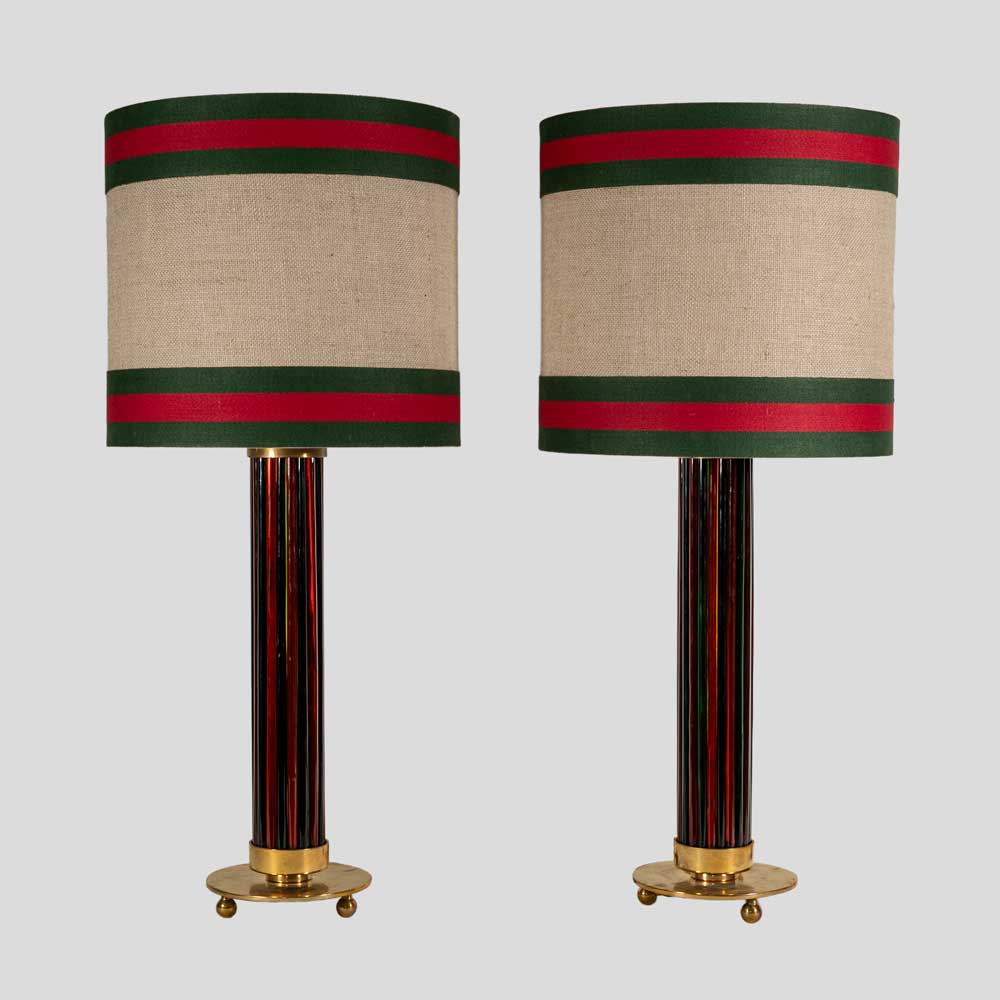 Pair of Murano glass rods on brass metal table lamps-FM2166