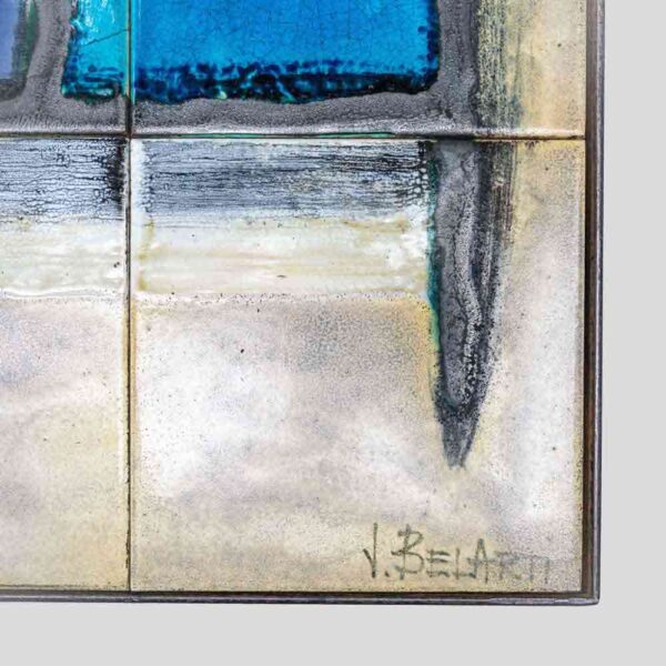 J. Belarti abstract ceramic top on wrought iron structure coffee table