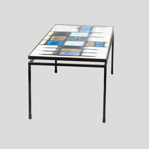 J. Belarti abstract ceramic top on wrought iron structure coffee table