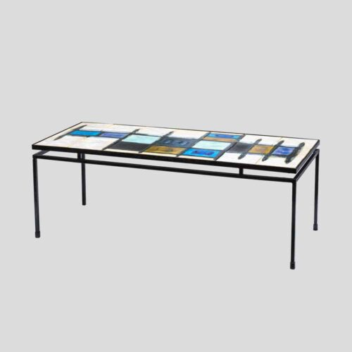 J. Belarti abstract ceramic top on wrought iron structure coffee table