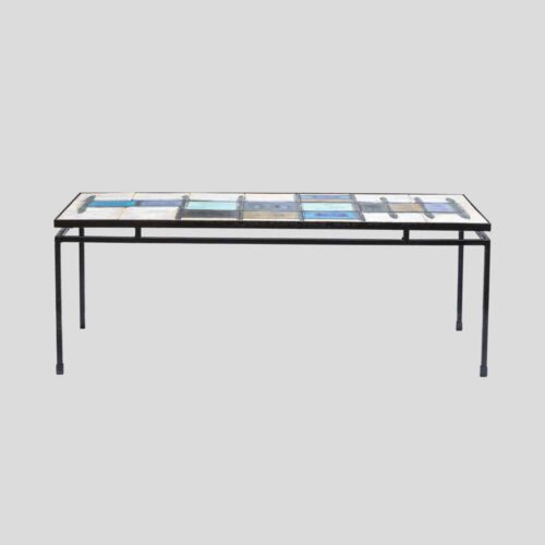 J. Belarti abstract ceramic top on wrought iron structure coffee table