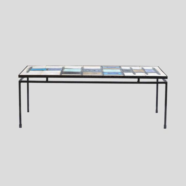J. Belarti abstract ceramic top on wrought iron structure coffee table