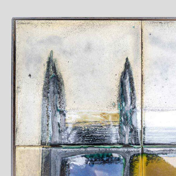 J. Belarti abstract ceramic top on wrought iron structure coffee table