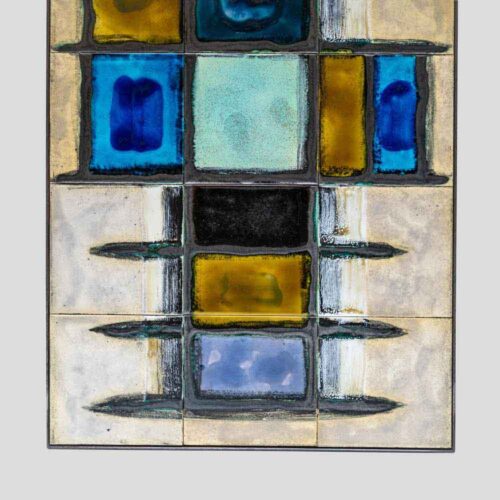 J. Belarti abstract ceramic top on wrought iron structure coffee table