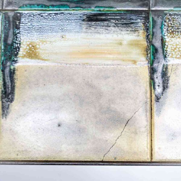 J. Belarti abstract ceramic top on wrought iron structure coffee table